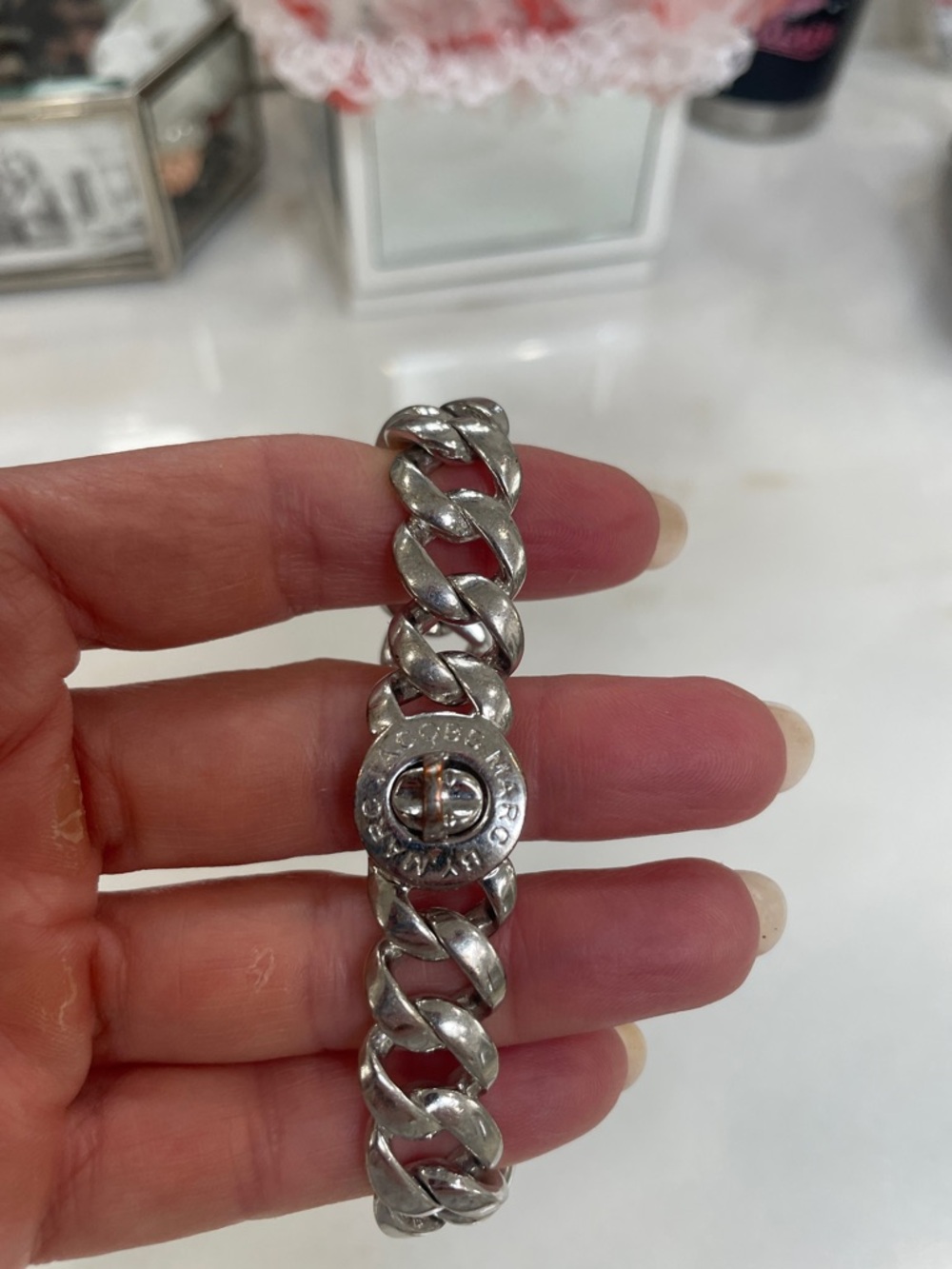 Marc By Marc Jacobs Polished Silver Curb Link Bracelet with Round Toggle